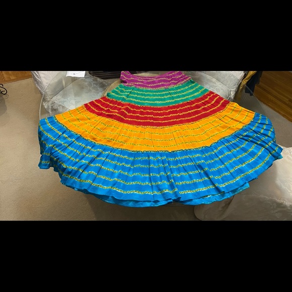 Lauren Ralph Lauren Tiered Boho stripped Maxi gypsy Skirt Size L - Picture 2 of 9